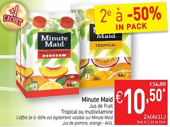 Promoties Minute maid jus de fruit tropical ou multivitamine - Minute Maid - Geldig van 29/05/2018 tot 03/06/2018 bij Intermarche