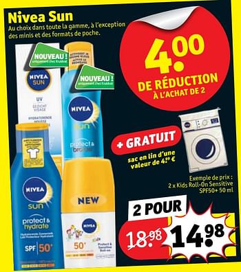 Promotions Nivea sun kids roll-on sensitive spf50+ - Nivea - Valide de 29/05/2018 à 10/06/2018 chez Kruidvat