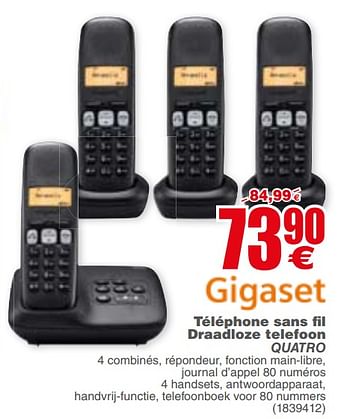 Téléphone sans fil GIGASET A605A Quattro Noir