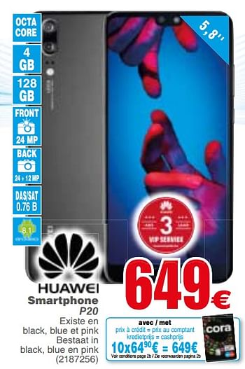 Promotions Huawei smartphone p20 - Huawei - Valide de 29/05/2018 à 11/06/2018 chez Cora