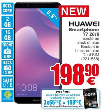 Promoties Huawei smartphone y7 2018 - Huawei - Geldig van 29/05/2018 tot 11/06/2018 bij Cora