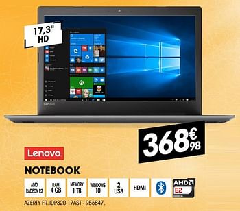 Promoties Lenovo notebook ipd320-17ast - Lenovo - Geldig van 30/05/2018 tot 23/06/2018 bij Electro Depot