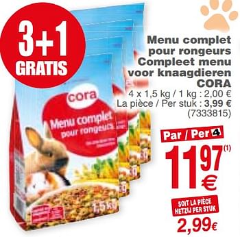 Promoties Menu complet pour rongeurs compleet menu voor knaagdieren cora - Huismerk - Cora - Geldig van 29/05/2018 tot 11/06/2018 bij Cora
