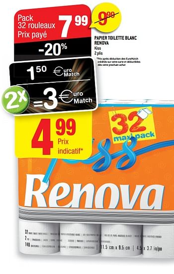 Promoties Papier toilette blanc renova - Renova - Geldig van 30/05/2018 tot 05/06/2018 bij Smatch