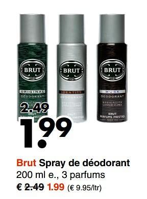 Promoties Brut spray de déodorant - Brut Original - Geldig van 28/05/2018 tot 09/06/2018 bij Wibra
