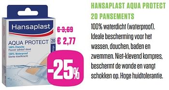 Promoties Hansaplast aqua protect 20 pansements - Hansaplast - Geldig van 31/05/2018 tot 31/08/2018 bij Medi-Market