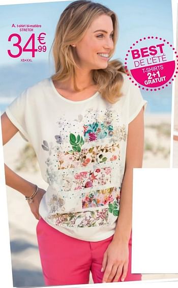 Promotions T-shirt bi-matière imprimé fleuri - Produit Maison - Damart - Valide de 14/05/2018 à 15/06/2018 chez Damart