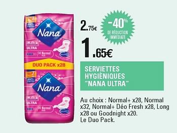 Promo Serviettes Hygieniques Nana chez E.Leclerc