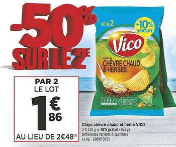Promotions Chips chèvre chaud et herbe vico - Vico - Valide de 22/05/2018 à 03/06/2018 chez Géant Casino