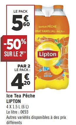 Promotions Ice tea pêche lipton - Lipton - Valide de 22/05/2018 à 03/06/2018 chez Géant Casino