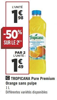 Promotions Tropicana pure premium orange sans pulpe - Tropicana - Valide de 22/05/2018 à 03/06/2018 chez Géant Casino