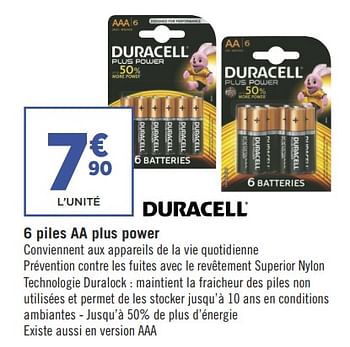 Promotions Duracell 6 piles aa plus power - Duracell - Valide de 22/05/2018 à 03/06/2018 chez Géant Casino