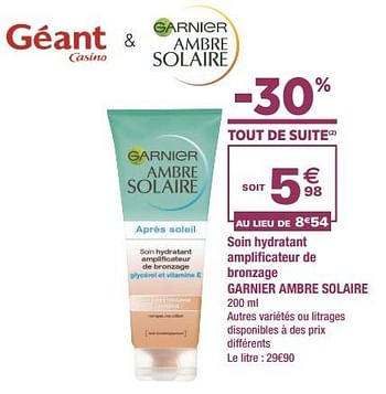Promoties Soin hydratant amplificateur de bronzage garnier ambre solaire - Garnier - Geldig van 22/05/2018 tot 03/06/2018 bij Géant Casino