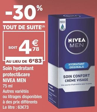 Promotions Soin hydratant protect+care nivea men - Nivea - Valide de 22/05/2018 à 03/06/2018 chez Géant Casino