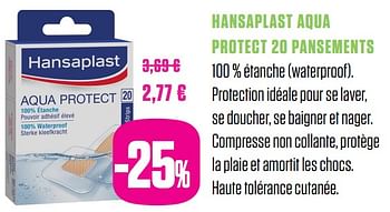 Promotions Hansaplast aqua protect 20 pansements - Hansaplast - Valide de 01/06/2018 à 31/08/2018 chez Medi-Market