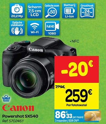 Promoties Canon powershot sx540 - Canon - Geldig van 30/05/2018 tot 25/06/2018 bij Carrefour