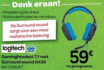 Promoties Logitech gamingheadset 7.1 met surround sound g430 - Logitech - Geldig van 30/05/2018 tot 25/06/2018 bij Carrefour