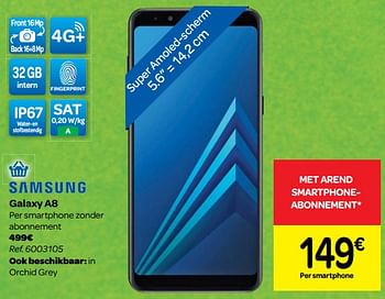 Promoties Samsung galaxy a8 - Samsung - Geldig van 30/05/2018 tot 25/06/2018 bij Carrefour