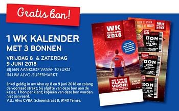 Promoties 1 wk kalender met 3 bonnen - Huismerk - Alvo - Geldig van 06/06/2018 tot 19/06/2018 bij Alvo