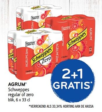 Promoties Agrum schweppes regular of zero - Schweppes - Geldig van 06/06/2018 tot 19/06/2018 bij Alvo
