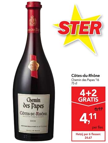 Promoties Côtes-du-rhône chemin des papes - Rode wijnen - Geldig van 06/06/2018 tot 19/06/2018 bij Makro