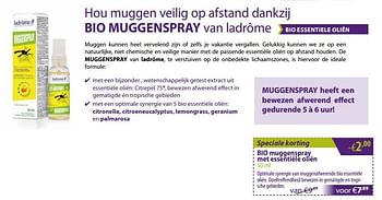 Promoties Ladrome bio muggenspray met essentiële oliën - Ladrome - Geldig van 01/06/2018 tot 01/07/2018 bij Mannavita