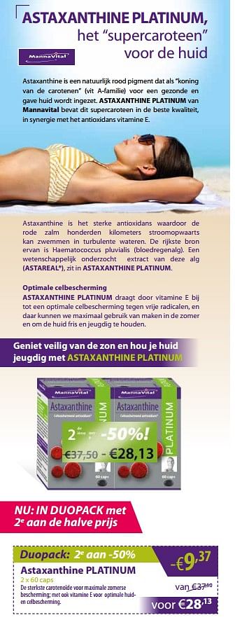 Promoties Mannavital astaxanthine platinum - Mannavital - Geldig van 01/06/2018 tot 01/07/2018 bij Mannavita