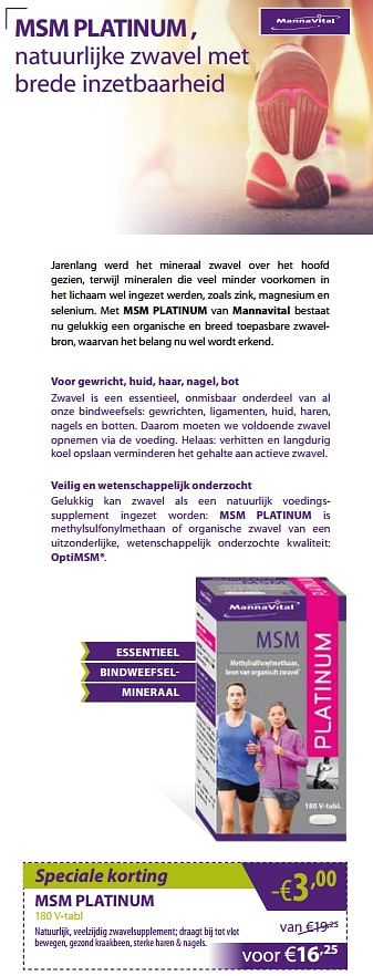 Promoties Mannavital msm platinum - Mannavital - Geldig van 01/06/2018 tot 01/07/2018 bij Mannavita