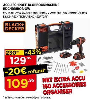 Promoties Accu schroef-klopboormachine bdchd18boa-qw - Black & Decker - Geldig van 03/06/2018 tot 24/06/2018 bij Bouwcenter Frans Vlaeminck