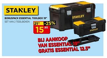 Promoties Bonuspack essential toolbox 19 stanley - Stanley - Geldig van 03/06/2018 tot 24/06/2018 bij Bouwcenter Frans Vlaeminck