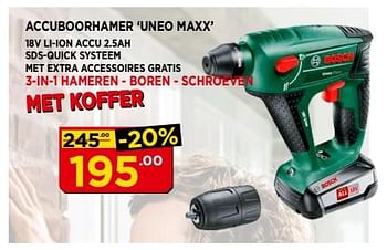Promotions Bosch accuboorhamer `uneo maxx` - Bosch - Valide de 03/06/2018 à 24/06/2018 chez Bouwcenter Frans Vlaeminck
