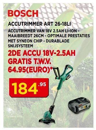 Promoties Bosch accutrimmer art 26-18li - Bosch - Geldig van 03/06/2018 tot 24/06/2018 bij Bouwcenter Frans Vlaeminck