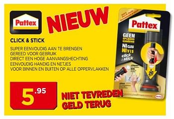 Promotions Pattex click + stick - Pattex - Valide de 03/06/2018 à 24/06/2018 chez Bouwcenter Frans Vlaeminck