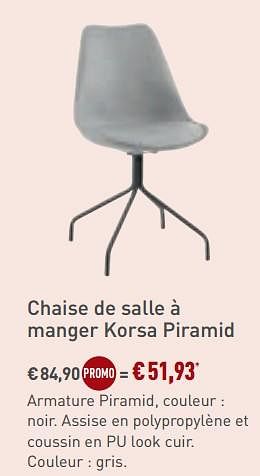 Promotions Chaise de salle à manger korsa piramid - Bristol - Valide de 27/05/2018 à 26/06/2018 chez Overstock