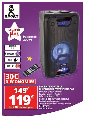 Promo Enceinte boost powersound 300 cd lecteur cd, usb, bluetooth &  telecommande inclus chez Auchan