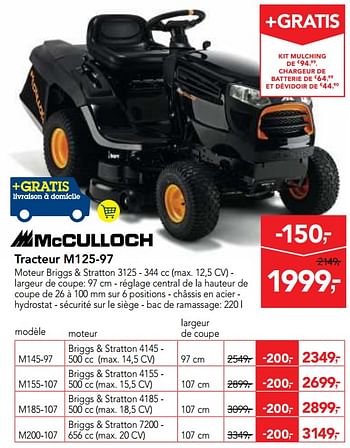 Promotions Mcculloch tracteur m125-97 - McCulloch - Valide de 06/06/2018 à 19/06/2018 chez Makro