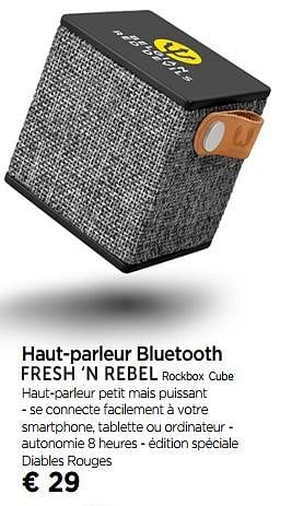 Promotions Haut-parleur bluetooth fresh`n rebel rockbox cube - Fresh 'n Rebel - Valide de 01/06/2018 à 27/06/2018 chez Molecule