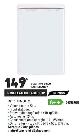 Congélateur Table Top 100 L Reconditionné CURTISS TT120F