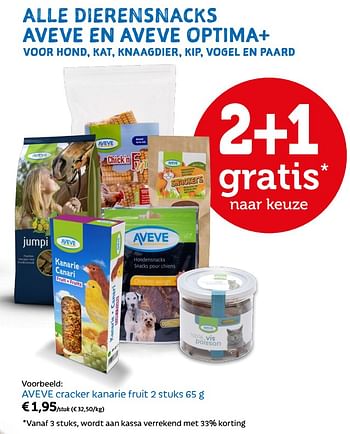 Promoties Aveve cracker kanarie fruit - Huismerk - Aveve - Geldig van 30/05/2018 tot 09/06/2018 bij Aveve