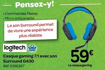 Promotions Logitech casque gaming 7.1 avec son surround g430 - Logitech - Valide de 30/05/2018 à 25/06/2018 chez Carrefour