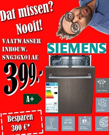 Promoties Siemens vaatwasser inbouw sn636z01ae - Siemens - Geldig van 01/06/2018 tot 29/06/2018 bij Electro Zschau