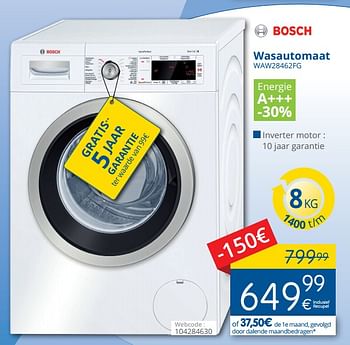 Promoties Bosch wasautomaat waw28462fg - Bosch - Geldig van 01/06/2018 tot 30/06/2018 bij Eldi