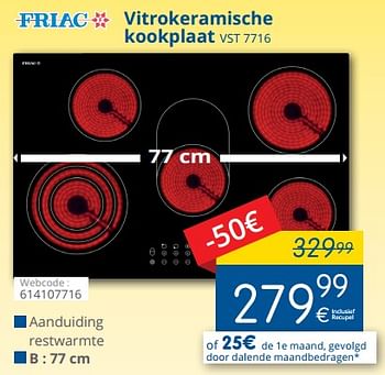 Promoties Friac vitrokeramische kookplaat vst 7716 - Friac - Geldig van 01/06/2018 tot 30/06/2018 bij Eldi