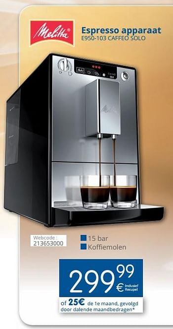Promoties Melitta espresso apparaat e950-103 caffeo solo - Melitta - Geldig van 01/06/2018 tot 30/06/2018 bij Eldi