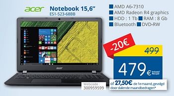 Promoties Acer notebook es1-523-68bb - Acer - Geldig van 01/06/2018 tot 30/06/2018 bij Eldi