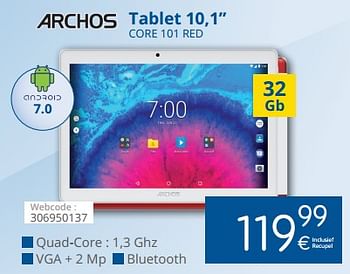 Promotions Archos tablet 10,1`` core 101 red - Archos - Valide de 01/06/2018 à 30/06/2018 chez Eldi