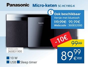 Promoties Panasonic micro-keten sc-hc19eg-k - Panasonic - Geldig van 01/06/2018 tot 30/06/2018 bij Eldi