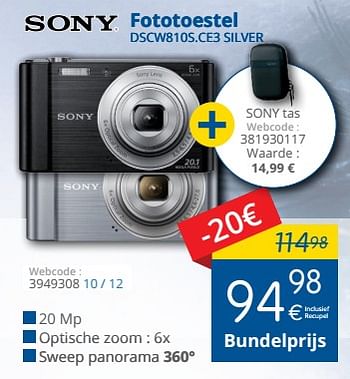 Promotions Sony fototoestel dscw810s.ce3 silver - Sony - Valide de 01/06/2018 à 30/06/2018 chez Eldi