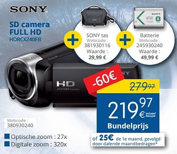 Promoties Sony sd camera full hd hdrcx240eb - Sony - Geldig van 01/06/2018 tot 30/06/2018 bij Eldi