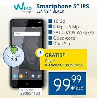 Promoties Wiko smartphone ips lenny 4 black - Wiko - Geldig van 01/06/2018 tot 30/06/2018 bij Eldi